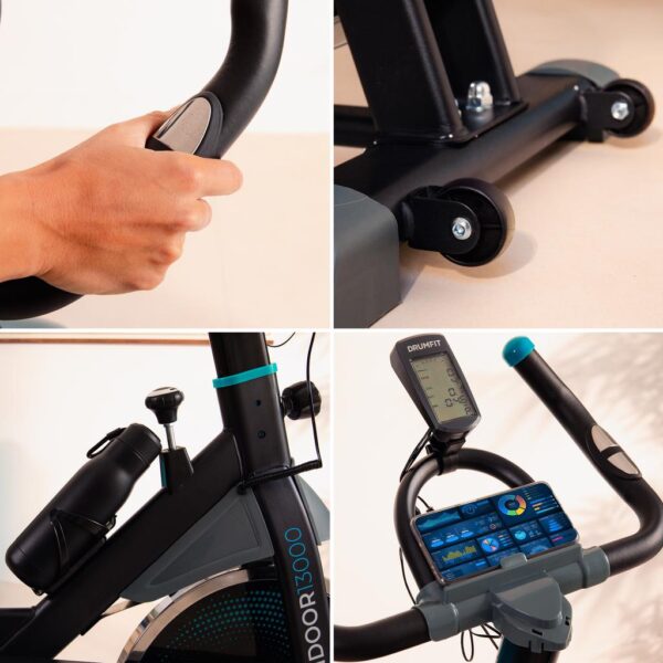 Imagen 6 Bicicleta indoor Cecotec Drumfit Indoor 13000 Race con volante de inercia de 13 kg, resistencia por fricción, pulsómetro, pantalla LCD y sillín ajustable.