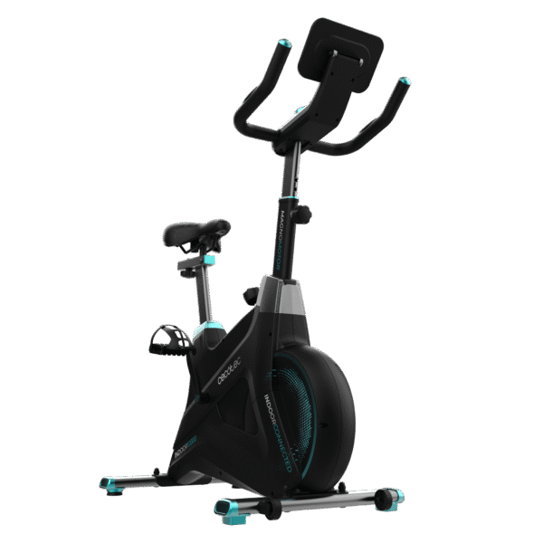Imagen 2 Bicicleta indoor motorizada con resistencia magnética, volante de 10 kg, pantalla LCD táctil, pulsómetro y conexión APP para un entrenamiento inmersivo.