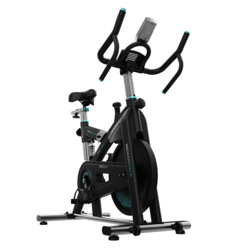 7245-Imagen-2 Imagen 2 Bicicleta de spinning Drumfit Indoor 24000 Race Sprint con volante de 24 kg, resistencia por fricción, pulsómetro, pantalla LCD y conectividad con APP.