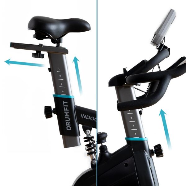 Imagen 6 Bicicleta de spinning Drumfit Indoor 24000 Race Sprint con volante de 24 kg, resistencia por fricción, pulsómetro, pantalla LCD y conectividad con APP.