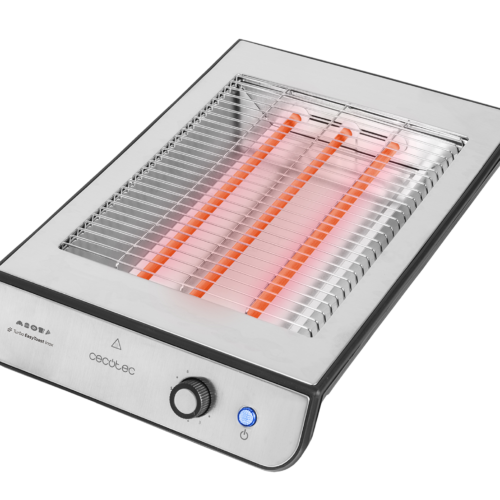 8004-Imagen-2 Imagen 2 Tostador plano horizontal de 900 W con acabados en acero inoxidable. Cuenta con 3 resistencias de cuarzo, 6 niveles y bandeja recogemigas para un uso eficiente.