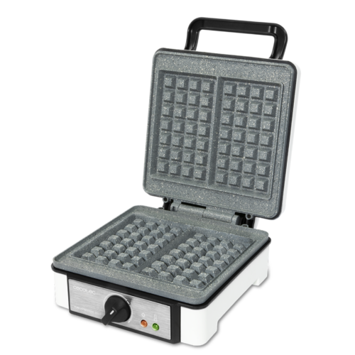 8006-Imagen-2 Imagen 2 Gofrera eléctrica de 1200 W con revestimiento RockStone antiadherente. Capacidad para 2 gofres grandes, termostato regulable y material ecológico libre de tóxicos.