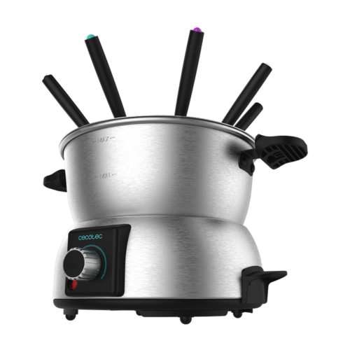 Imagen 2 Fondue eléctrica de diseño en acero inoxidable de 1000 W. Termostato regulable para queso, chocolate o aceite. Incluye 8 tenedores y es apta para lavavajillas.