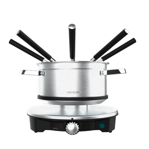 Imagen 2 Fondue eléctrica de 1500 W en acero inoxidable. Ideal para queso, aceite y chocolate. Incluye termostato regulable y 8 tenedores para compartir.