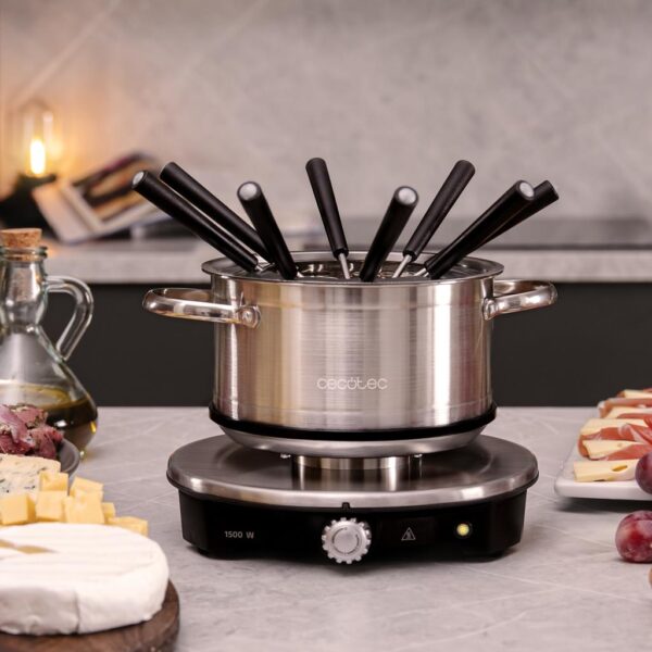 Imagen 3 Fondue eléctrica de 1500 W en acero inoxidable. Ideal para queso, aceite y chocolate. Incluye termostato regulable y 8 tenedores para compartir.
