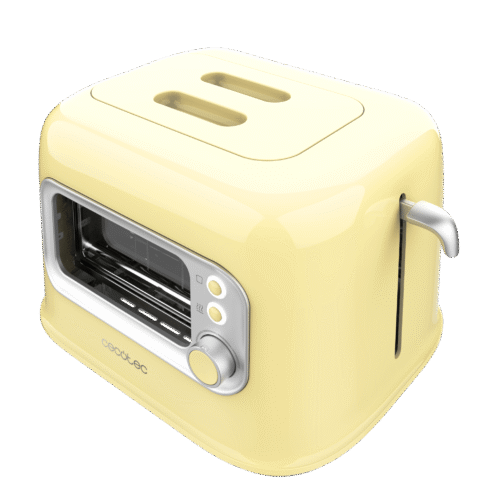 Imagen 2 Tostadora Cecotec RetroVision Yellow de 700 W con ventana de cristal. Diseño retro, 5 niveles de potencia y ranuras anchas para dos tostadas.