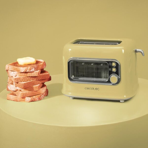 Imagen 5 Tostadora Cecotec RetroVision Yellow de 700 W con ventana de cristal. Diseño retro, 5 niveles de potencia y ranuras anchas para dos tostadas.