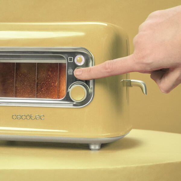 Imagen 6 Tostadora Cecotec RetroVision Yellow de 700 W con ventana de cristal. Diseño retro, 5 niveles de potencia y ranuras anchas para dos tostadas.
