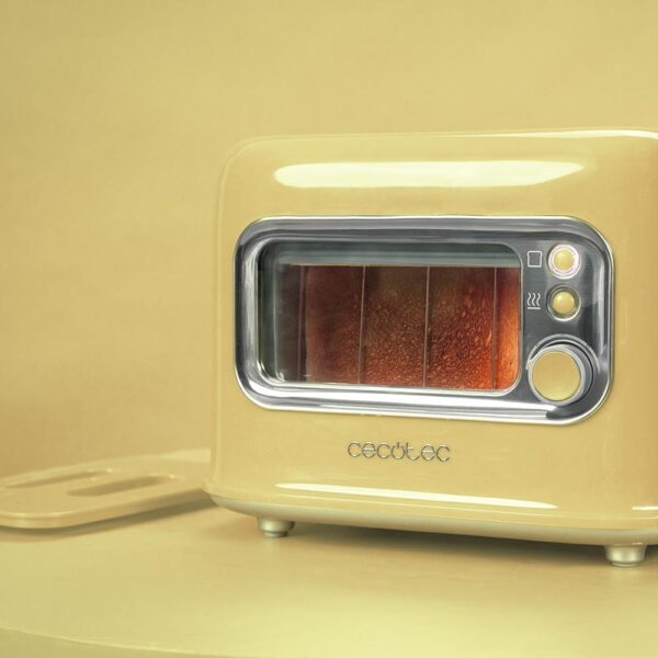Imagen 7 Tostadora Cecotec RetroVision Yellow de 700 W con ventana de cristal. Diseño retro, 5 niveles de potencia y ranuras anchas para dos tostadas.