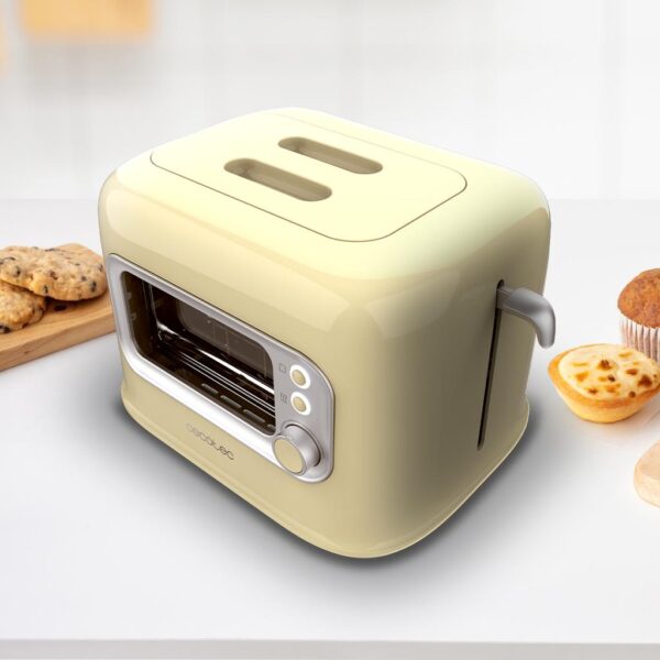 Imagen 8 Tostadora Cecotec RetroVision Yellow de 700 W con ventana de cristal. Diseño retro, 5 niveles de potencia y ranuras anchas para dos tostadas.