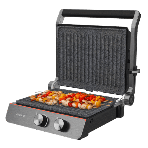 Imagen 2 Parrilla eléctrica de 2200 W con placas RockStone extraíbles y apertura 180º. Control digital de tiempo y temperatura para un cocinado preciso y fácil limpieza.