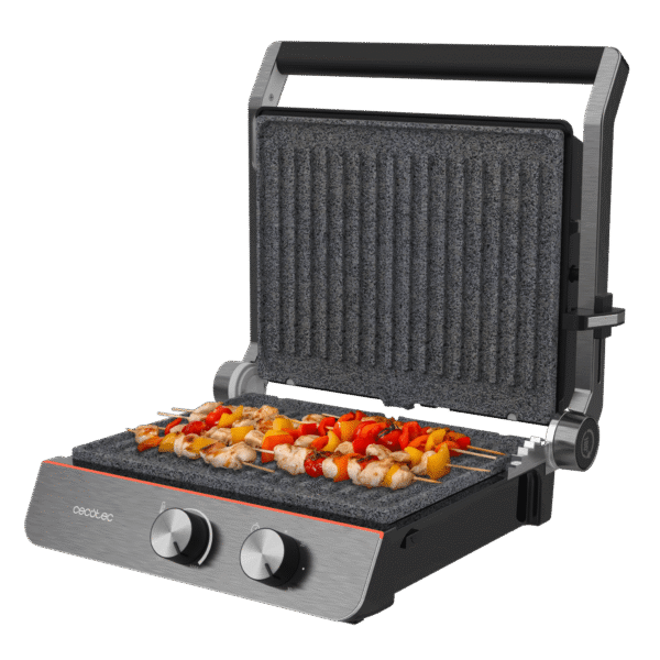 Imagen 2 Parrilla eléctrica de 2200 W con placas RockStone extraíbles y apertura 180º. Control digital de tiempo y temperatura para un cocinado preciso y fácil limpieza.