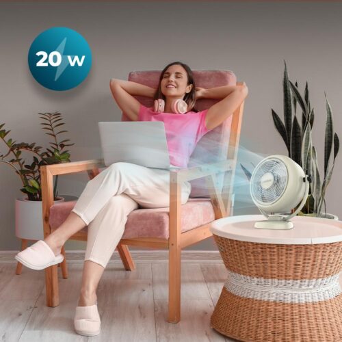 8208-Imagen-2 Imagen 2 Ventilador de sobremesa EnergySilence 800 RetroDesk Beige de 20 W. Diseño vintage metálico de 8 pulgadas, 2 velocidades y funcionamiento silencioso.