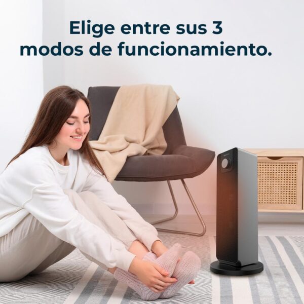 8275-Imagen-8 Imagen 8 Calefactor cerámico de 2000 W con oscilación automática y 3 modos. Incluye termostato regulable, tecnología PTC de calentamiento rápido y protección antivuelco.