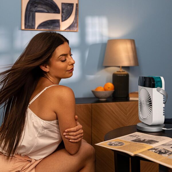 8356-Imagen-6 Imagen 6 Climatizador de sobremesa con oscilación y pantalla digital. Depósito de 300 ml, temporizador programable y control táctil para un ambiente fresco y confortable.