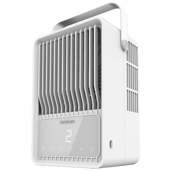 8358-Imagen-2 Imagen 2 Climatizador de sobremesa con depósito de 500 ml y pantalla táctil. Sistema silencioso con temporizador y diseño compacto para la climatización personal.