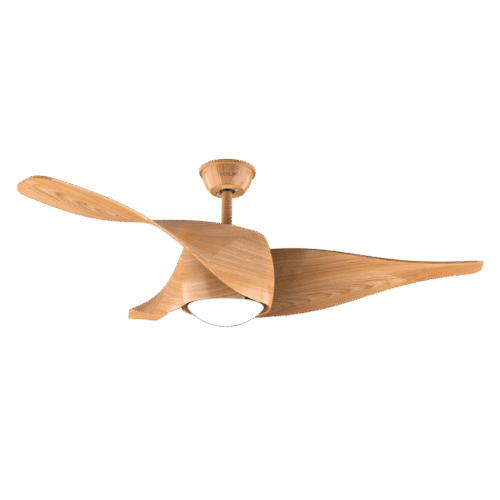 Imagen 2 Ventilador de techo DC de 52 pulgadas con luz LED y acabado en madera blanca. Motor silencioso de 40 W, mando a distancia y función verano-invierno eficiente.