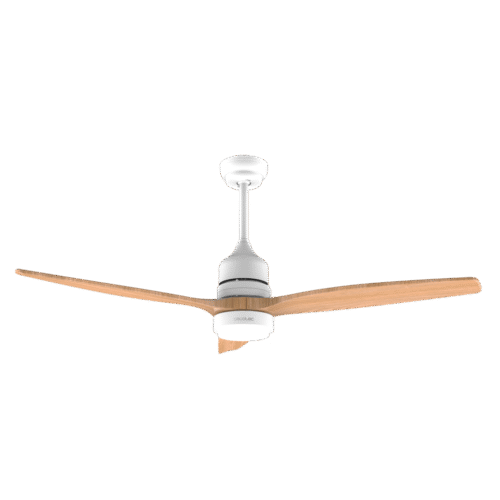 8557-Imagen-2 Imagen 2 Ventilador de techo con motor DC de 40 W, luz LED y mando a distancia. Silencioso, eficiente y con función verano-invierno. Diseño en blanco y madera.