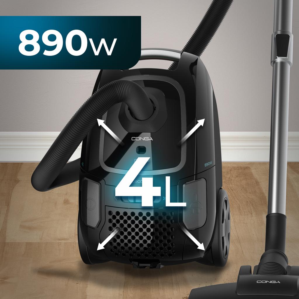 Imagen 2 Aspirador de trineo con bolsa Conga Powerbag 4000 XL de 890 W. Depósito de 4 L, filtro de alta eficiencia y accesorios para muebles y esquinas.