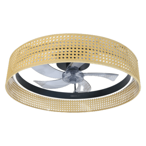 Imagen 2 Ventilador de techo beige con luz LED 45 W y motor DC de 15 W. Diseño compacto de 17 pulgadas, mando a distancia, 3 velocidades y función verano/invierno.