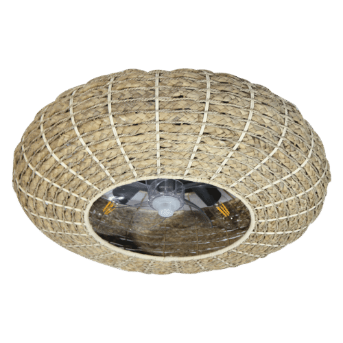 Imagen 2 Ventilador de techo con luz LED y diseño en ratán. Motor DC 20 W, 5 aspas ocultas, 3 velocidades, mando a distancia y función verano-invierno.