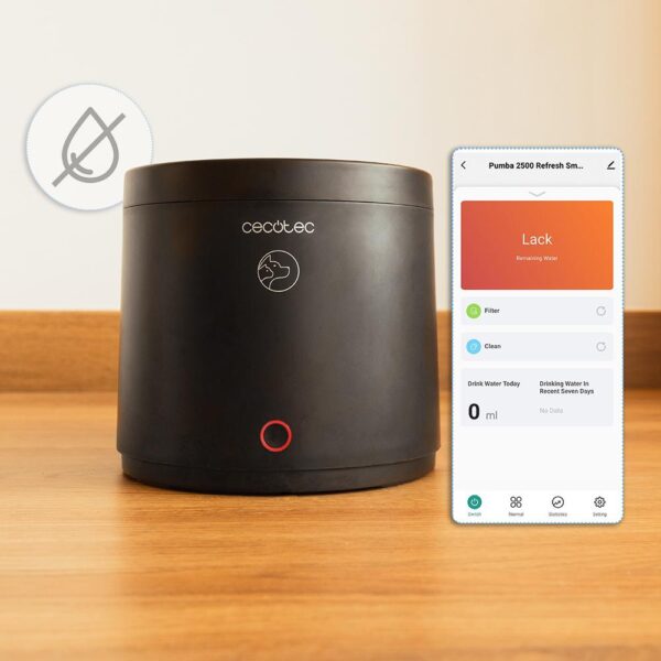 Imagen 8 Fuente automática para mascotas Cecotec Pumba 2500 Refresh Smart de 2,5L con control WiFi, sistema de filtrado y alertas inteligentes de mantenimiento.