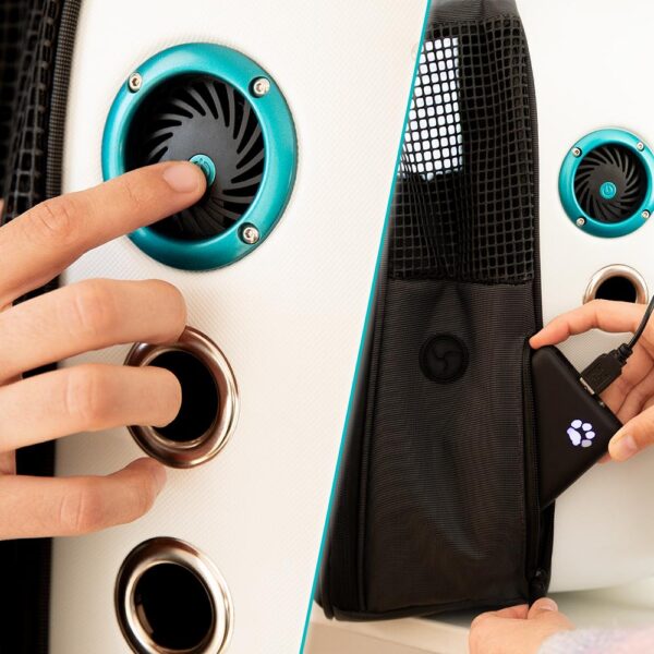Imagen 6 Transportín para mascotas Cecotec Pumba 1800 Travel Fan. Equipado con sistema de ventilación avanzado y diseño cómodo de 41x42,5x26,5 cm para viajar seguro.