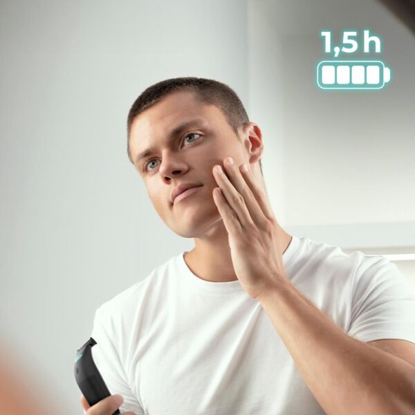 Imagen 6 Rasuradora facial PrecisionCare OneShave Screen con cuchillas de acero inoxidable, 90 min de autonomía, resistencia IPX7 y 3 peines guía de 1, 3 y 5 mm.