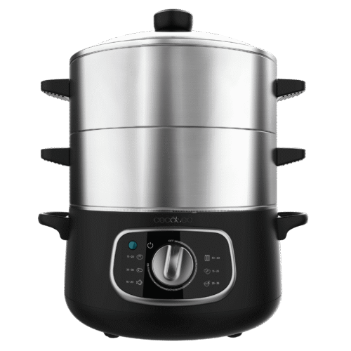 Imagen 2 Vaporera eléctrica Vapovita SteelPot de 1300 W y 10 L. Cocina saludable con 3 recipientes de acero inoxidable, temporizador y accesorios incluidos.