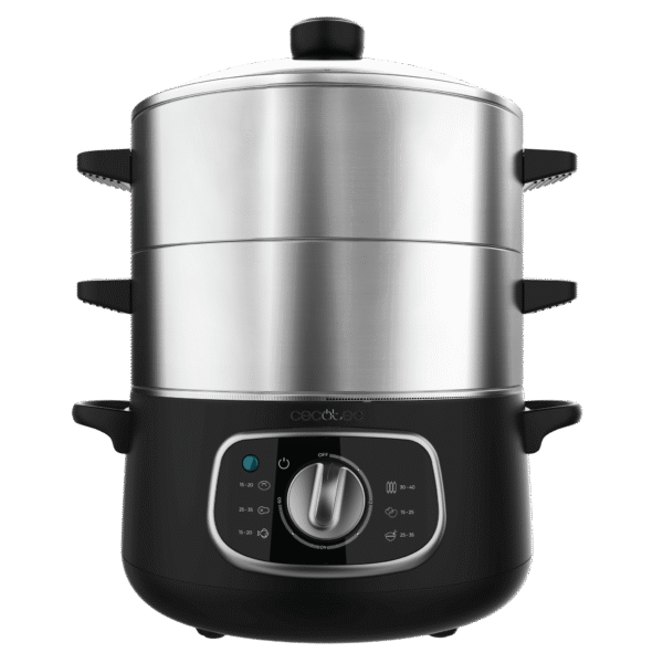 Imagen 2 Vaporera eléctrica Vapovita SteelPot de 1300 W y 10 L. Cocina saludable con 3 recipientes de acero inoxidable, temporizador y accesorios incluidos.