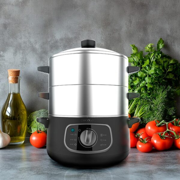 Imagen 3 Vaporera eléctrica Vapovita SteelPot de 1300 W y 10 L. Cocina saludable con 3 recipientes de acero inoxidable, temporizador y accesorios incluidos.