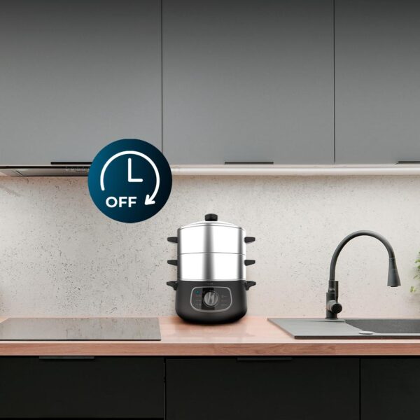 Imagen 8 Vaporera eléctrica Vapovita SteelPot de 1300 W y 10 L. Cocina saludable con 3 recipientes de acero inoxidable, temporizador y accesorios incluidos.