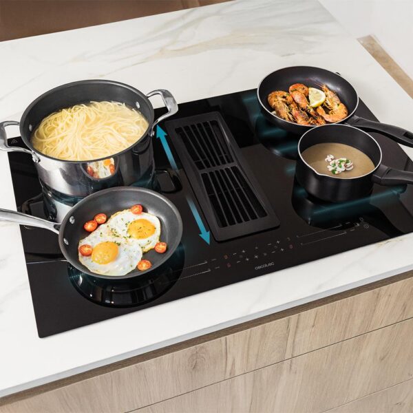 Imagen 8 Placa de inducción Cecotec con campana integrada de 7400W. Incluye sistema TotalFlex, succión de 630m3/h, 15 niveles de potencia y clasificación energética Clase A.