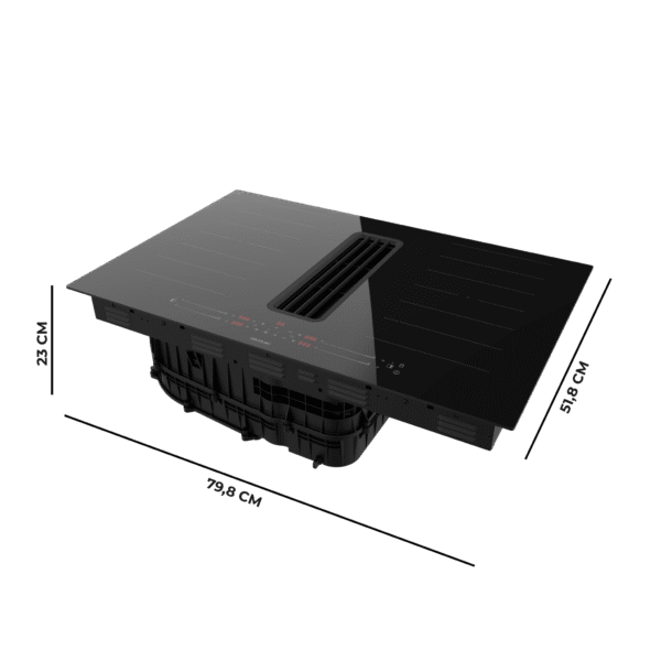Imagen 3 Placa de inducción Cecotec Bolero Squad IH 4800 FullFlex80 con campana integrada, 7400W, succión de 630 m³/h y 2 zonas FullFlex para una cocina moderna y eficiente.
