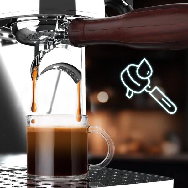 Imagen 3 Cafetera espresso Baristeo Iconic de Cecotec con 1630 W, 20 bares y manómetro PressurePro. Prepara cafés profesionales con la mejor crema y aroma en casa.