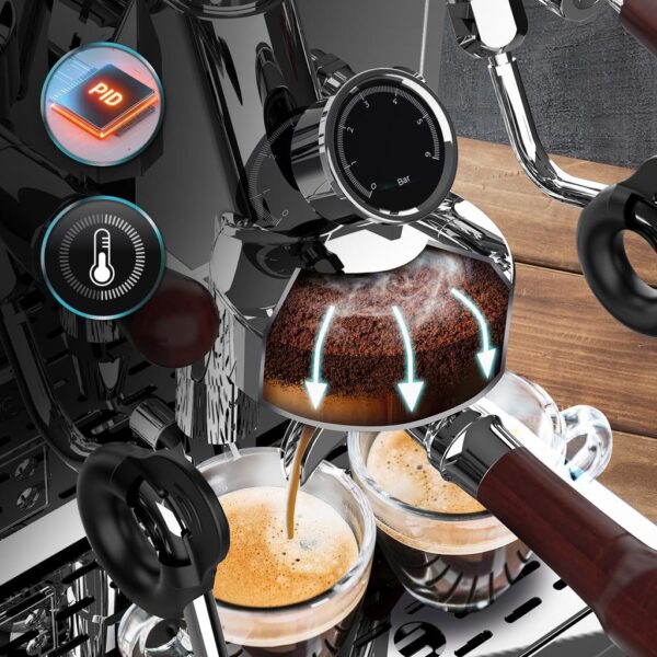 Imagen 7 Cafetera espresso Baristeo Iconic de Cecotec con 1630 W, 20 bares y manómetro PressurePro. Prepara cafés profesionales con la mejor crema y aroma en casa.