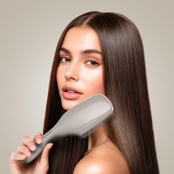 Imagen 3 Cepillo reparador HairCare Revitalize Champagne con 5 tecnologías: vibración, iones, EMS, LLLT y LED para regenerar la cutícula y revitalizar el cabello.