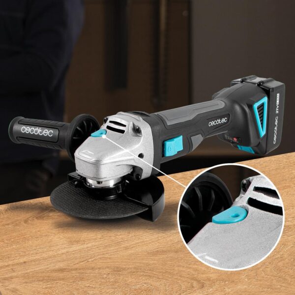 Imagen 4 Amoladora angular a batería RadialPower 2120 Freemove de Cecotec. Motor Brushless 21V, 12000 rpm, compatible con discos de 125mm. Incluye 8 discos y maletín.