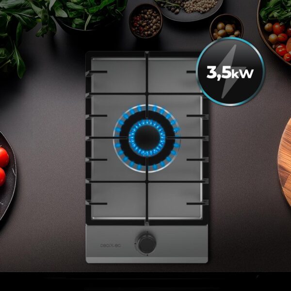 Imagen 8 Placa de gas Bolero Squad G 1200F Inox de Cecotec con 1 quemador de alta eficiencia, sistema de seguridad FlameOut y acabado en acero inoxidable duradero.