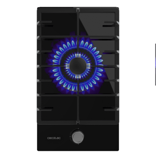 Imagen 2 Placa de gas de cristal templado con quemador de triple llama de 3,8 kW, parrilla de hierro fundido y sistema de seguridad termopar para máxima precisión.