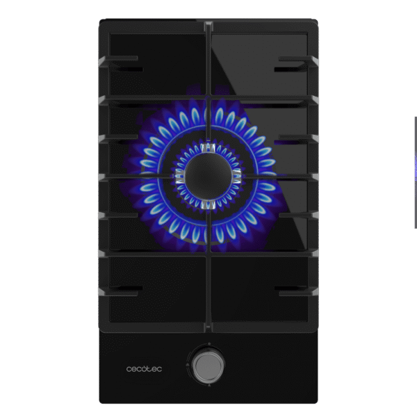 Imagen 2 Placa de gas de cristal templado con quemador de triple llama de 3,8 kW, parrilla de hierro fundido y sistema de seguridad termopar para máxima precisión.