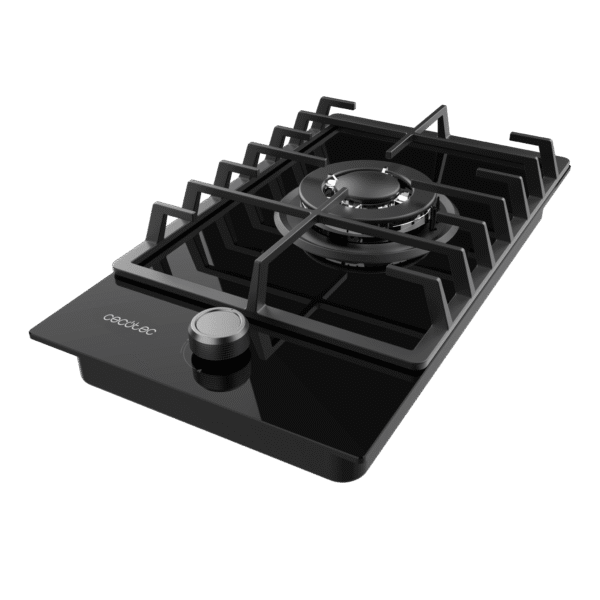 Imagen 5 Placa de gas de cristal templado con quemador de triple llama de 3,8 kW, parrilla de hierro fundido y sistema de seguridad termopar para máxima precisión.