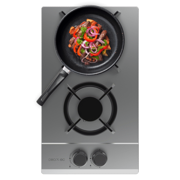 Placa de gas Bolero Squad G 1200S Inox de dos fuegos en acero inoxidable con mandos laterales