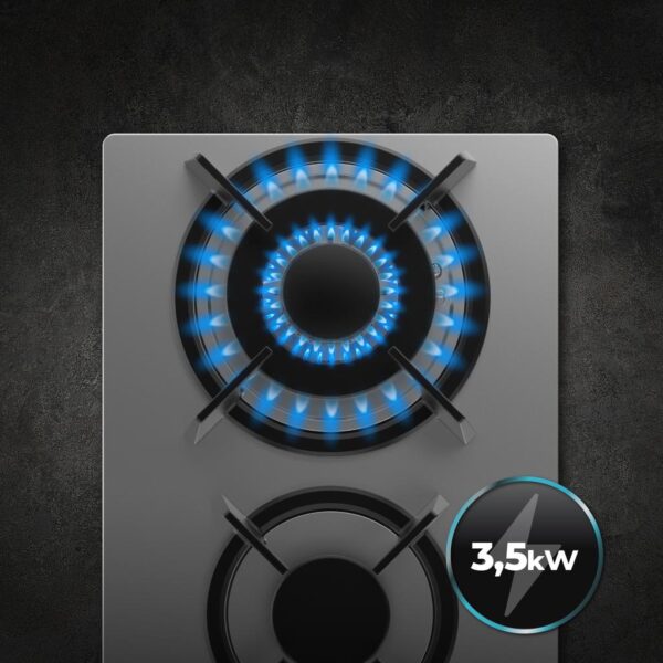 Imagen 7 Placa de gas Bolero Squad G 2200S Inox con 2 quemadores, mandos laterales e ignición integrada. Diseño en acero inoxidable de alta resistencia y seguridad total.