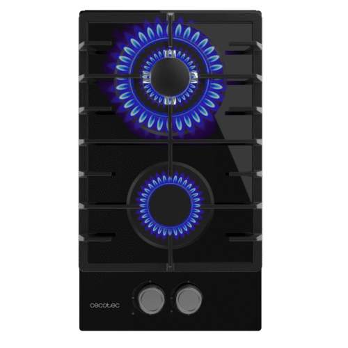 Imagen 2 Placa de gas de cristal templado negro con 2 quemadores, parrillas de hierro fundido y sistema de seguridad termopar. Eficiencia y diseño para tu cocina.