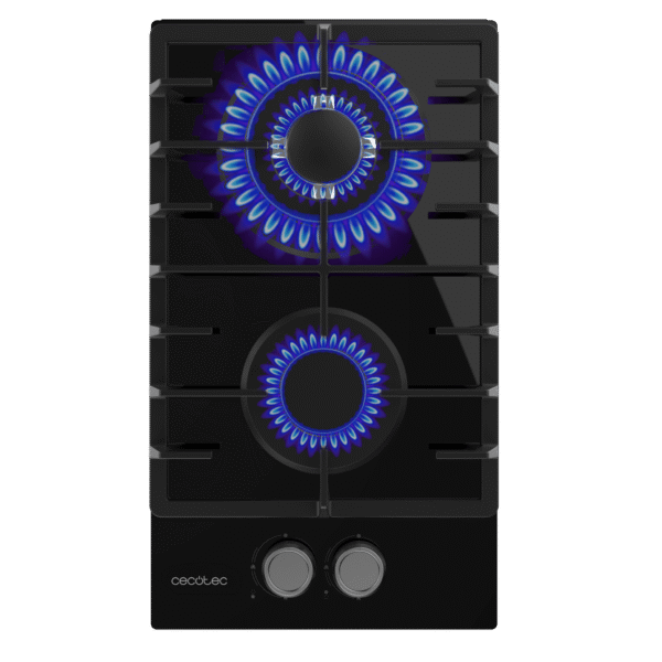 Imagen 2 Placa de gas de cristal templado negro con 2 quemadores, parrillas de hierro fundido y sistema de seguridad termopar. Eficiencia y diseño para tu cocina.