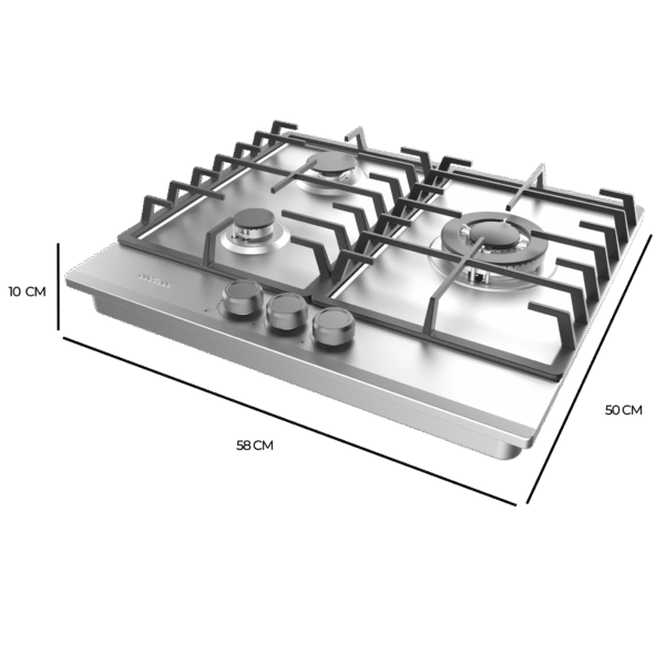 Imagen 4 Placa de gas Bolero Squad G 3200F Inox con 2 fuegos, superficie de acero inoxidable, encendido integrado y sistema de seguridad termopar automático.