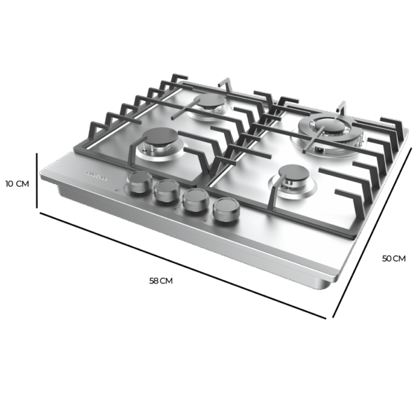 A01_EU01_100193-Imagen-4 Imagen 4 Placa de gas Bolero Squad G 4200F Inox con 4 fuegos, parrillas de hierro fundido y seguridad FlameOut. Potencia y diseño profesional para tu cocina.