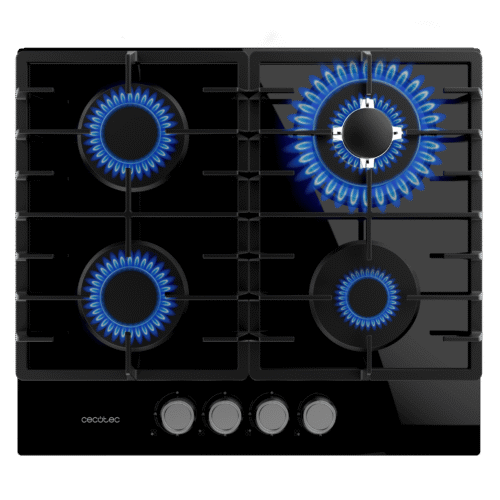 Imagen 2 Placa de gas Bolero Squad G 4200F Glass Black con 4 quemadores, superficie de cristal templado de alta resistencia y sistema de seguridad FlameGuard integrado.