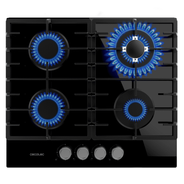 A01_EU01_100195-Imagen-2 Imagen 2 Placa de gas Bolero Squad G 4200F Glass Black con 4 quemadores, superficie de cristal templado de alta resistencia y sistema de seguridad FlameGuard integrado.